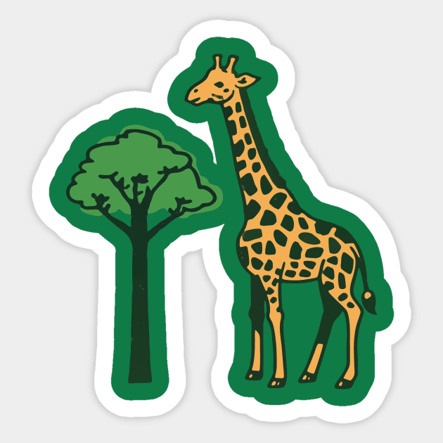 Giraffe and Tree Illustration – Minimal Safari Animal Art Sticker by DonWillisJrArt